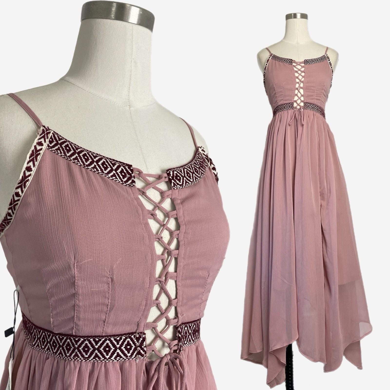 Joyfoile NWT Darva dress Nude Pink fairy lace up boho asymmetric castlecore XS