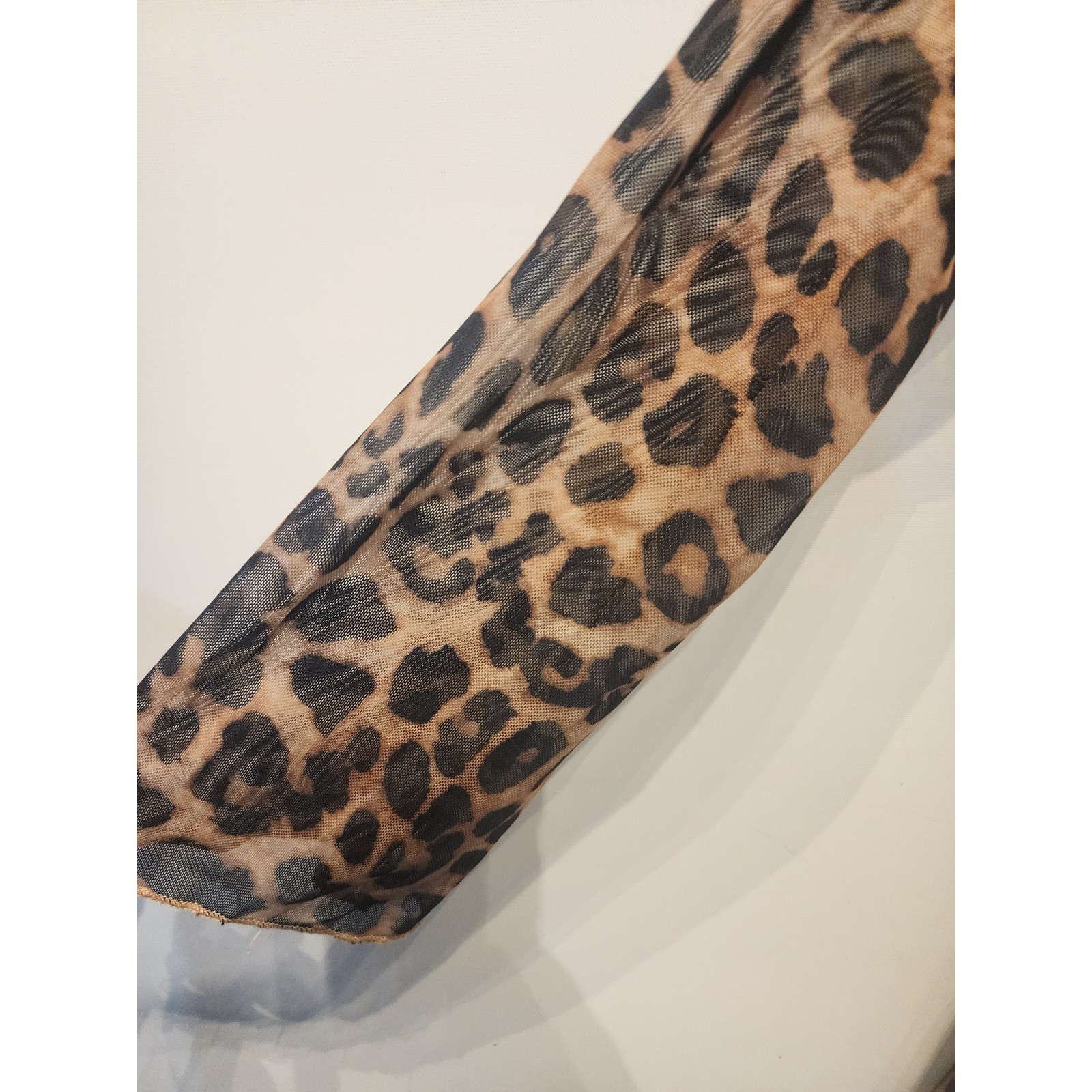 Leopard Mesh Low Back Mini Dress Long Sleeve Brown Tan Animal Print Womens S