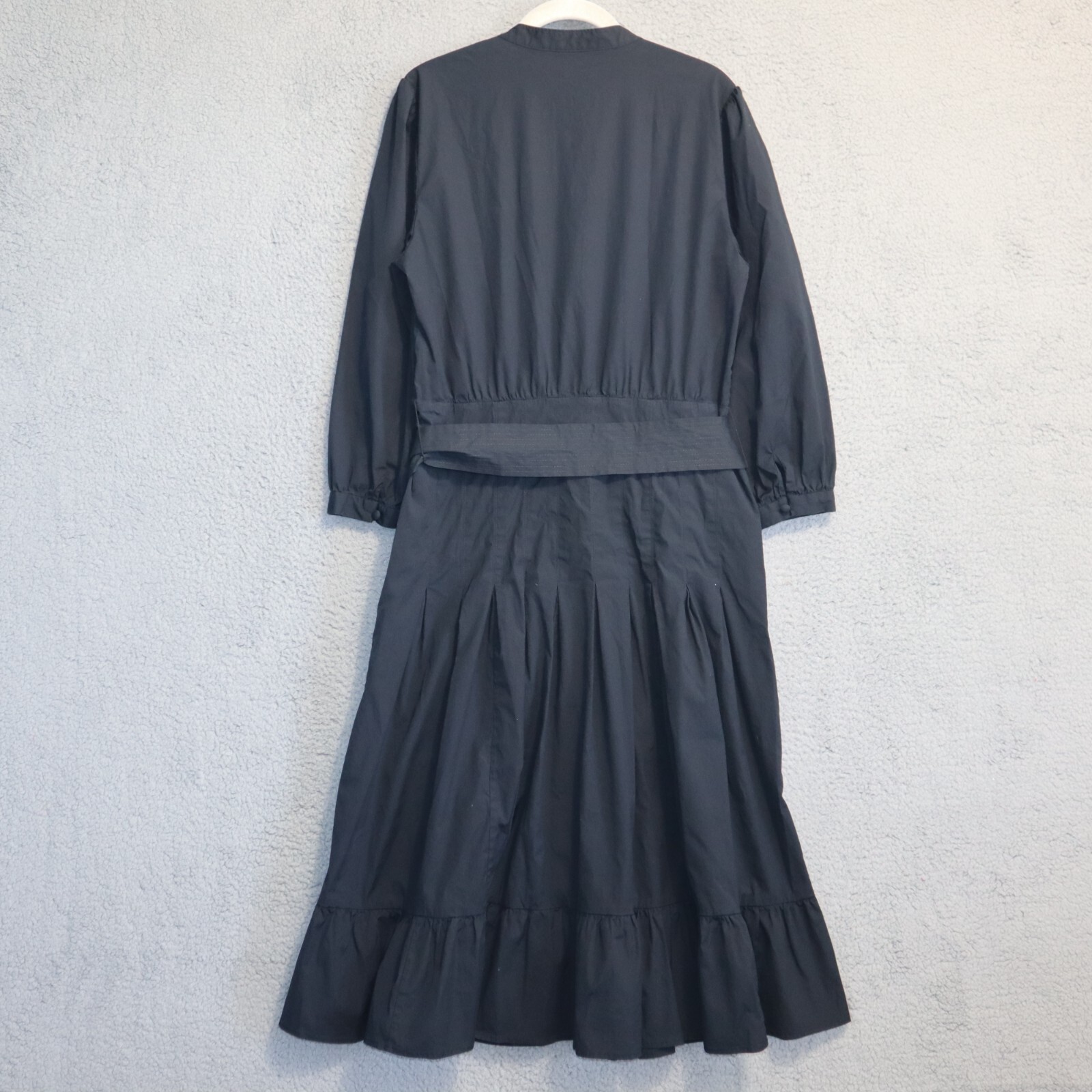 Veronica Beard Dress 14 Black Midi Button Belted Izie V Prairie Lined Boho