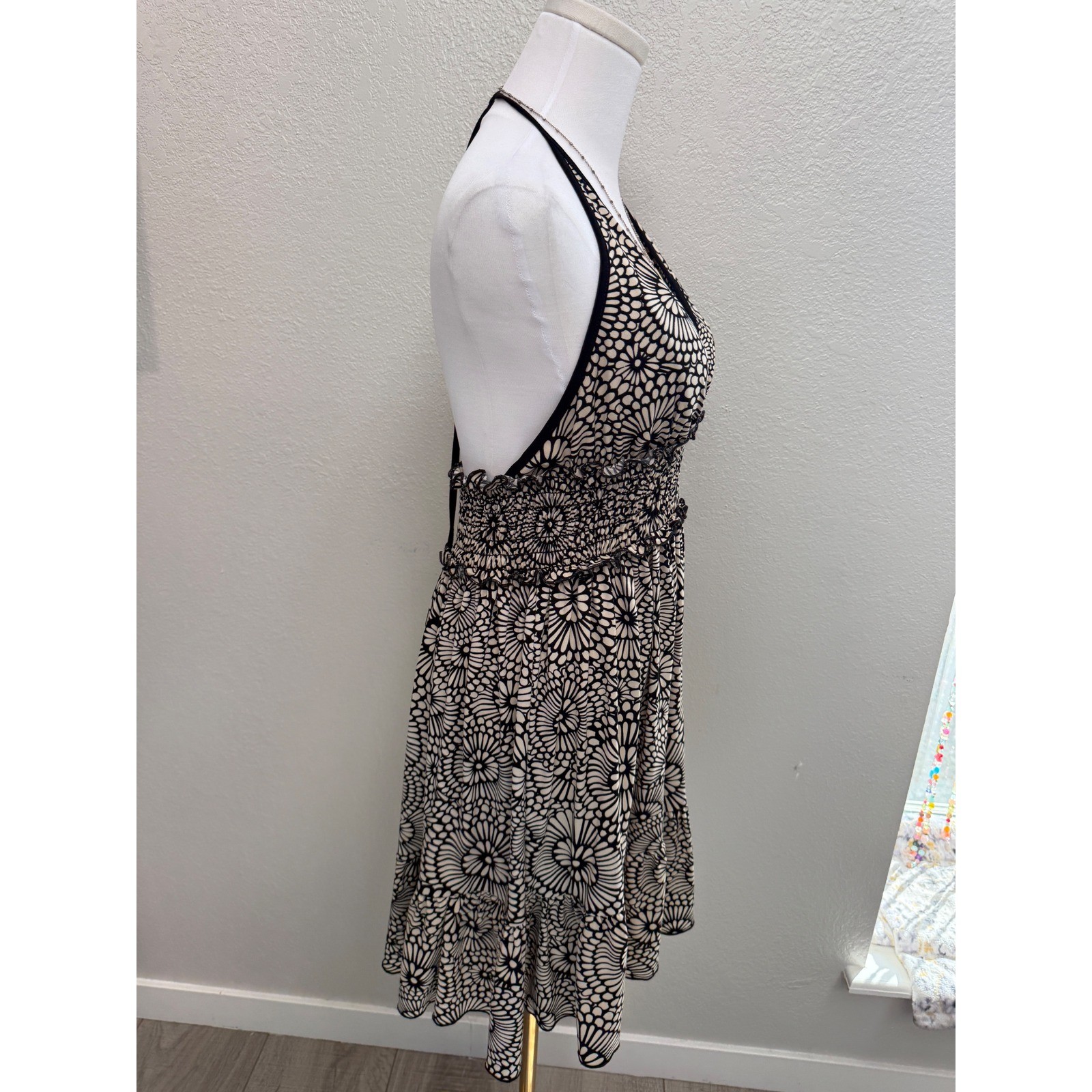 Halter Mini Dress Retro Floral Print Size M