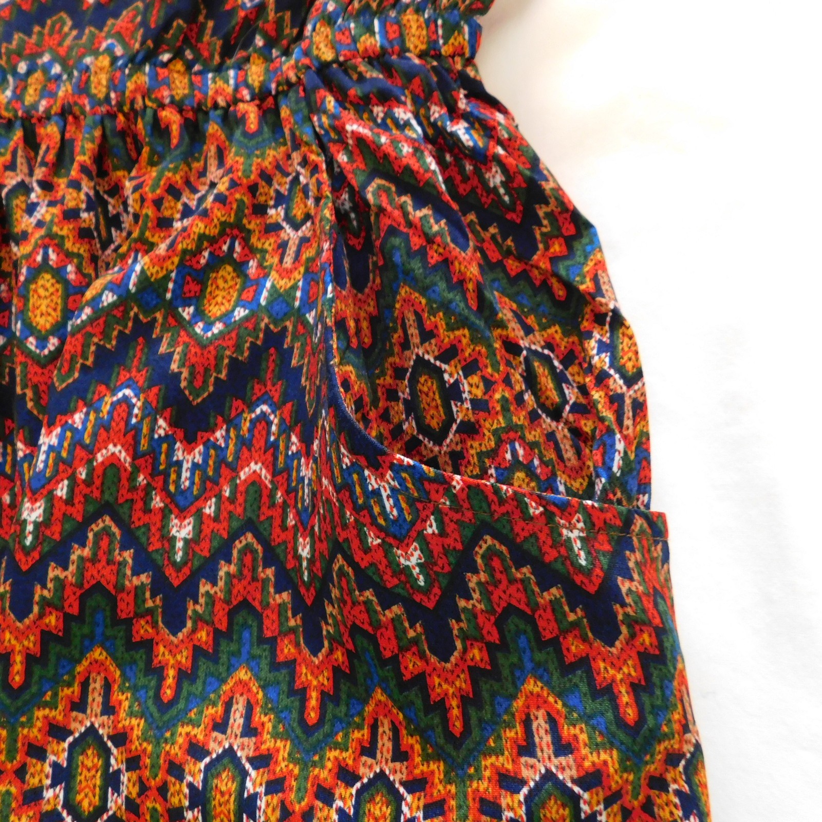 Alythea Boho Tribal Print Mini Dress Pockets Fit & Flare Aztec Festival Small