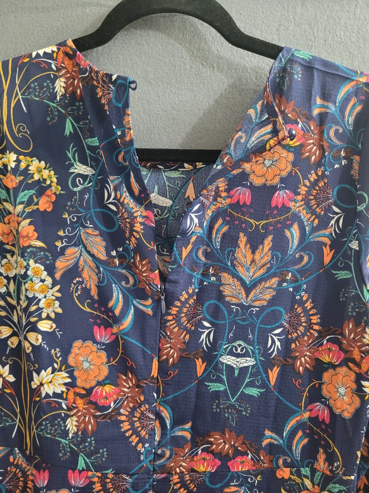 I. Madeline M Garden Splendor Navy Blue Floral Print Long Sleeve Midi Dress NEW