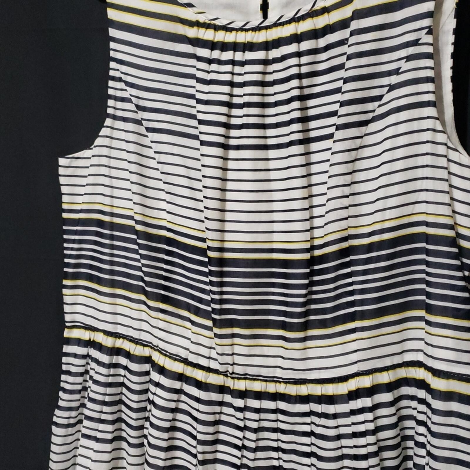 Talbots Sleeveless Striped 100% Cotton Dress in Black, White, & Yellow. Size: 16