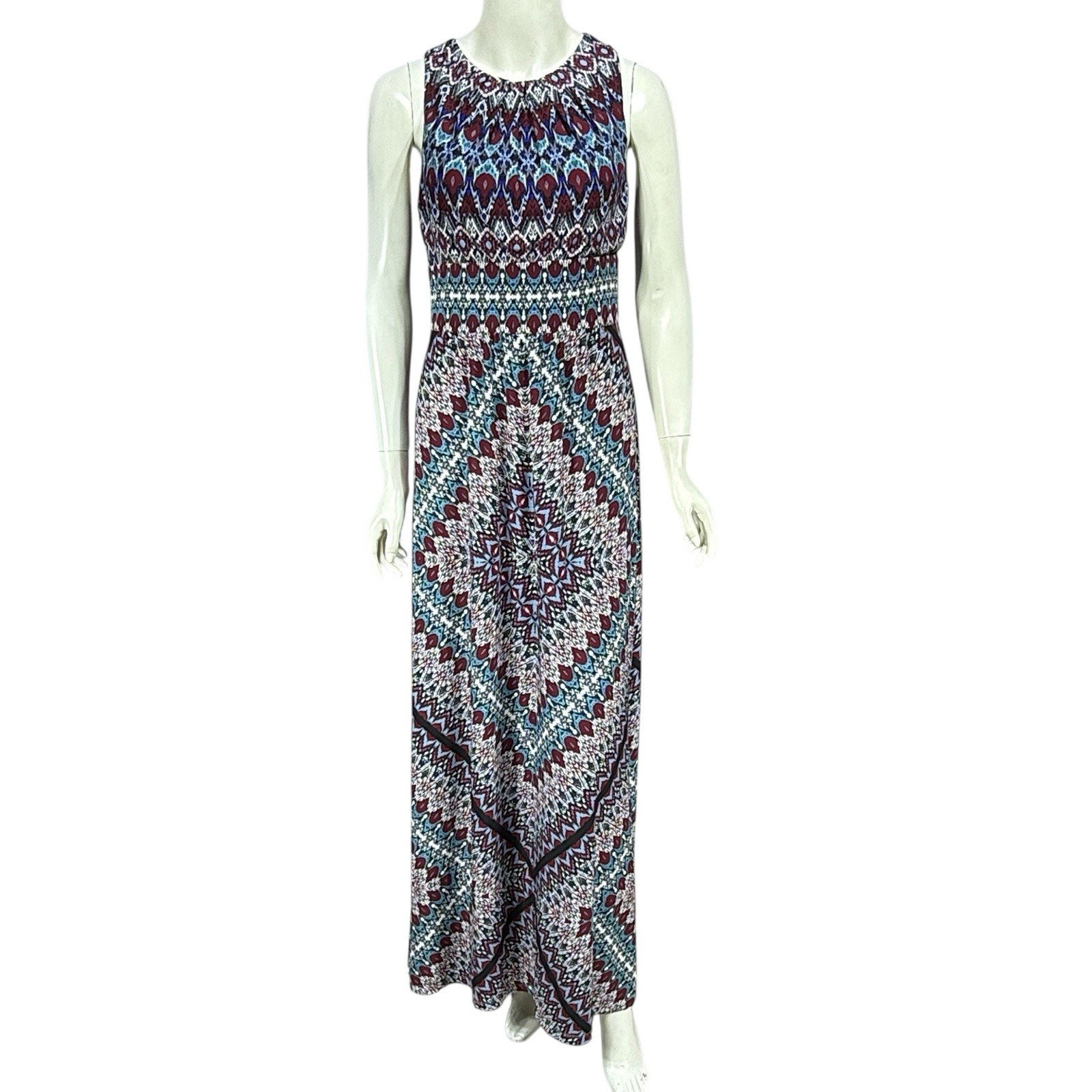 London Times Dress Womens 6 Maxi Mandala Ikat Boho Festival Kaleidoscope Trop