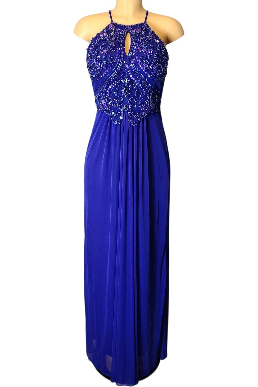 Vtg BLONDIE NITES Prom Dress Womens Sz 6 Blue Jewel Bead Gown Y2K Fairy