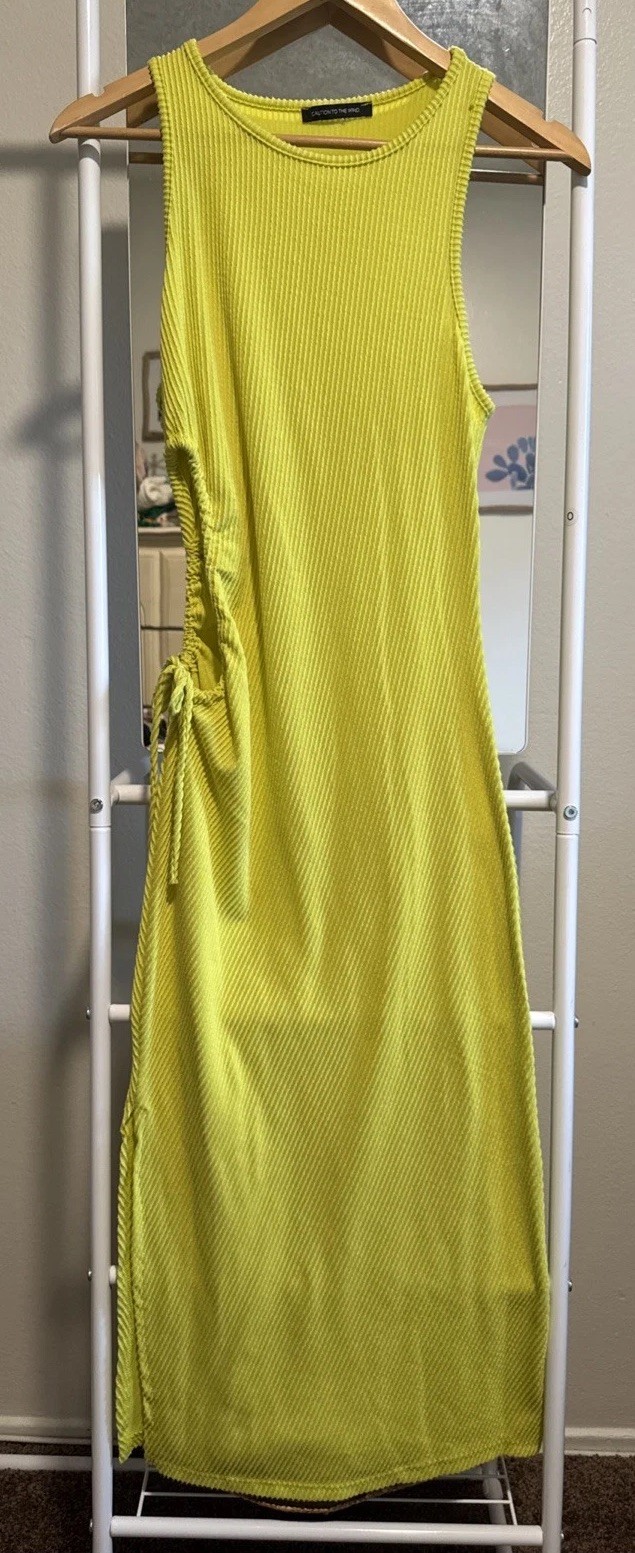 Neon Yellow Bodycon Dress Cutout Womens Small Party Club Vacation Resort S