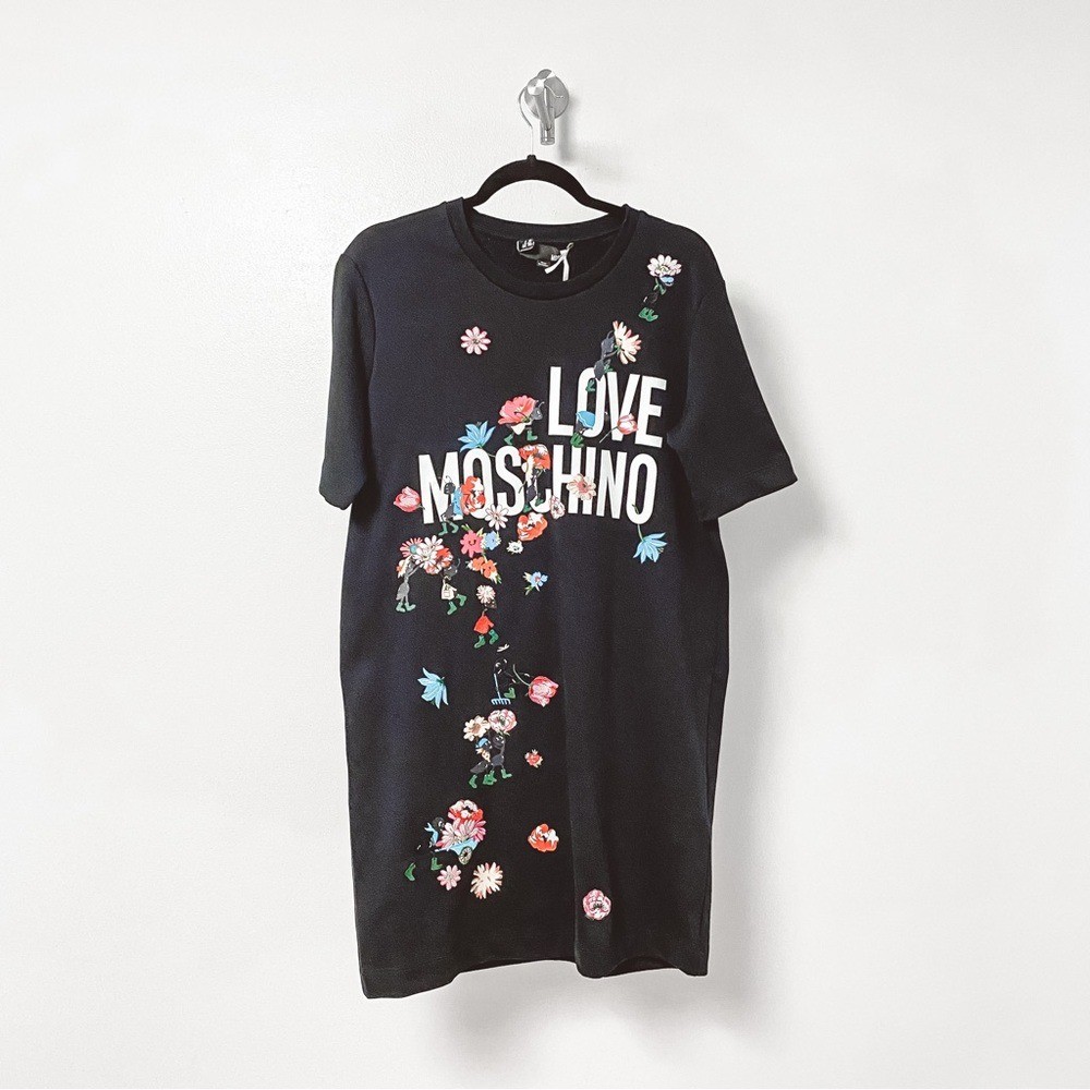 +NWT* Love Moschino Casual Winter Spring Chic Knit Graphic Print Shirt Dress