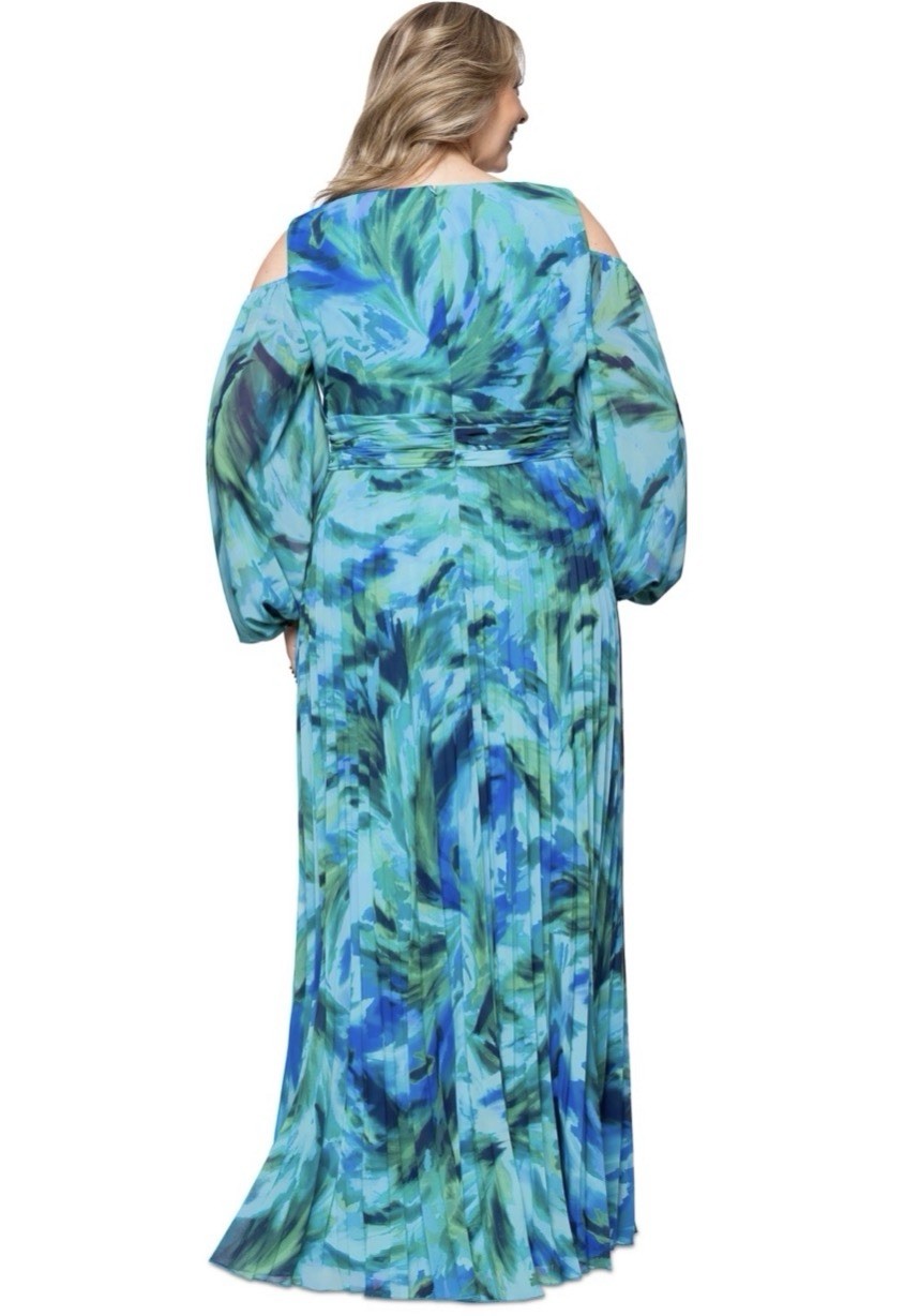 Xscape Plus Size Printed Cold-Shoulder Dress – Turquoise/Navy