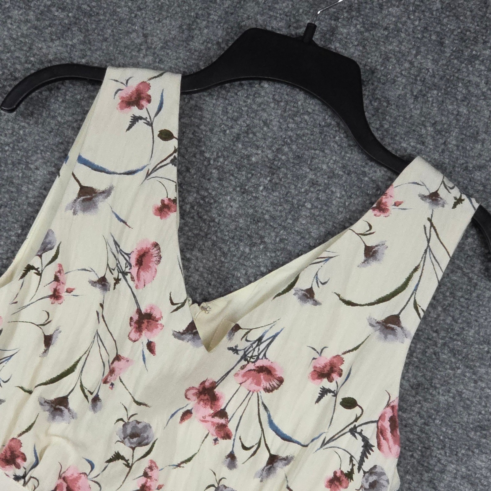 J.O.A. Women Large Dress Cream Pink Floral V-Neck Sleeveless Midi