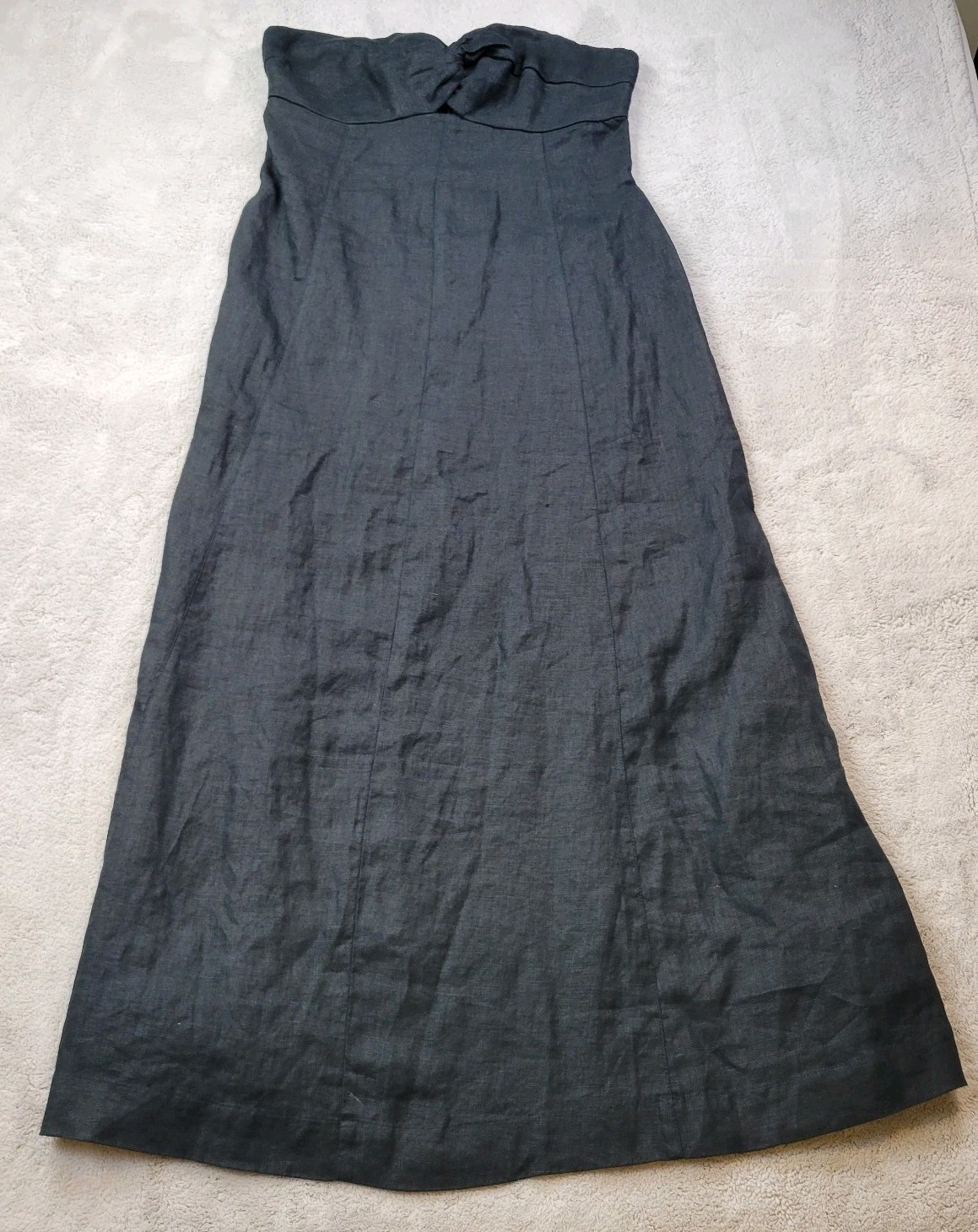 Madewell Linen Dress Womens 4 Black Crisscross Cutout Strapless Midi New