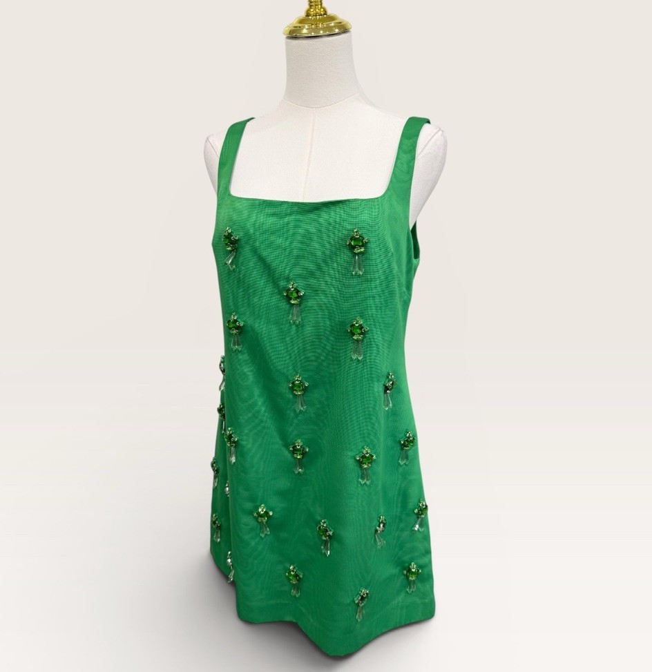 Antonio Melani The Nat Note Leonor Moire Sleeveless Jeweled Mini Dress Green SZ8