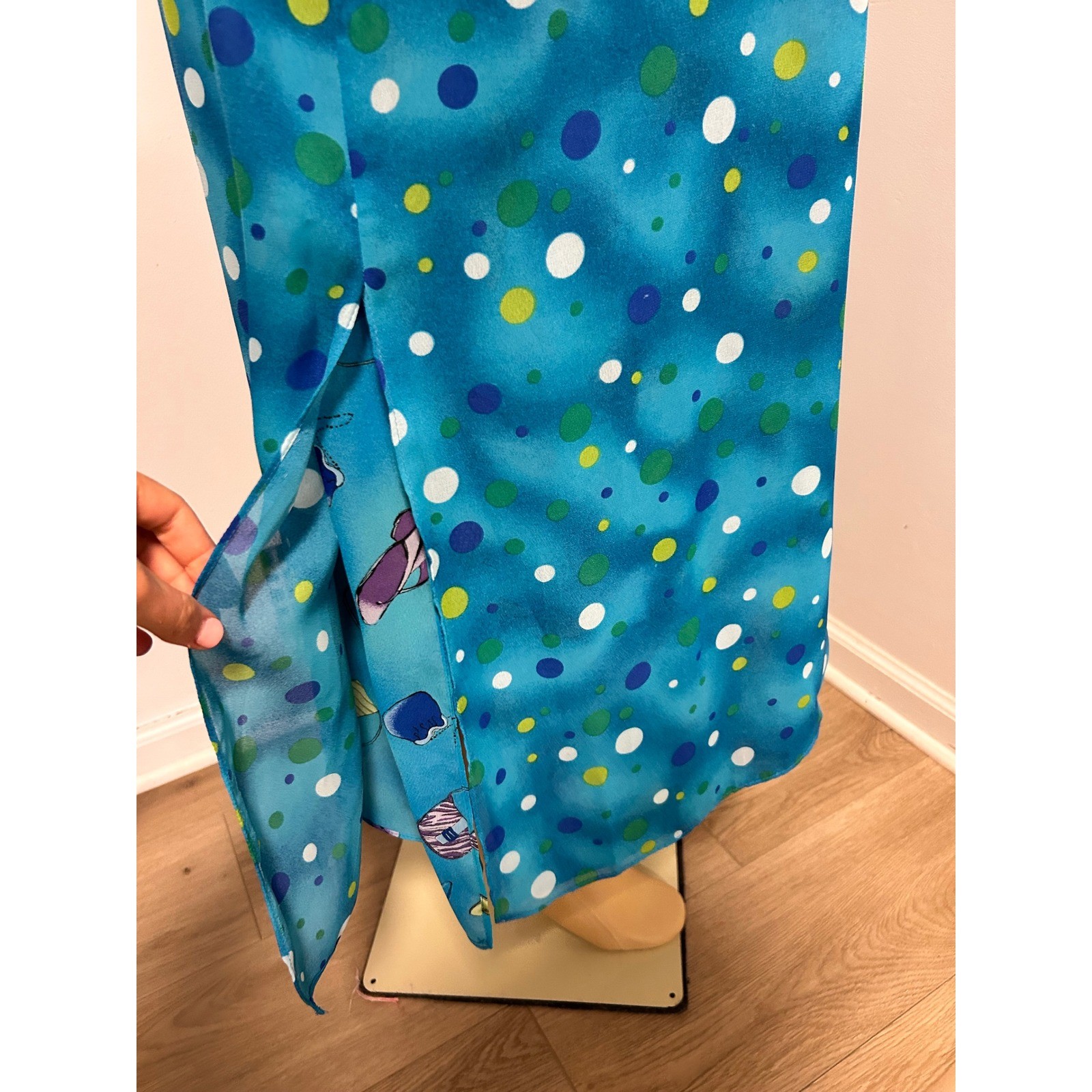 Y2K Style Reversible Blue Maxi Dress Novelty Shoe Bag Print Polka Dot Large