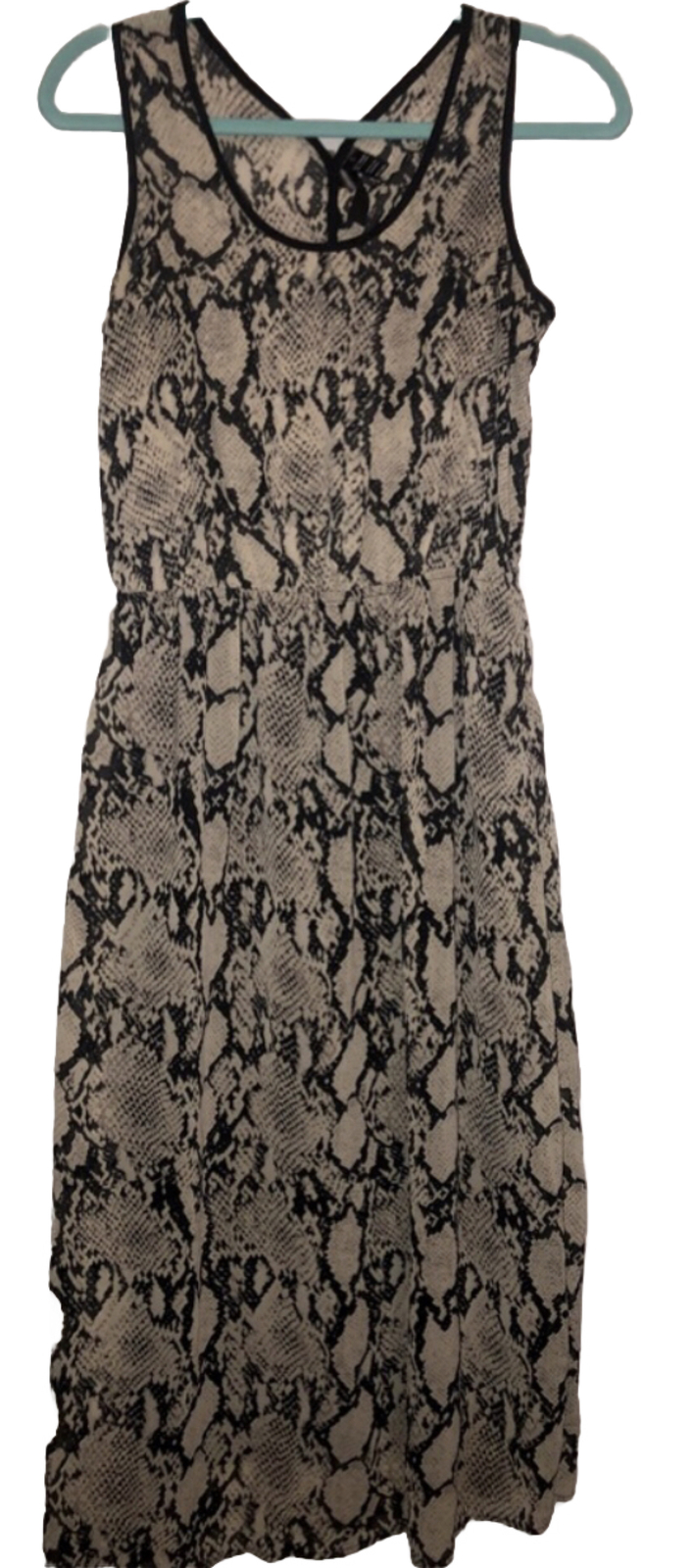 Fun and Flirt Long Sleeveless Dress Snake Print Cutout Back S