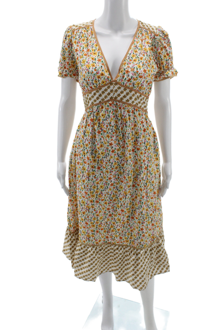 Lost + Wander Womens Fit & Flare Sundress White Floral V Neck Maxi Size XS