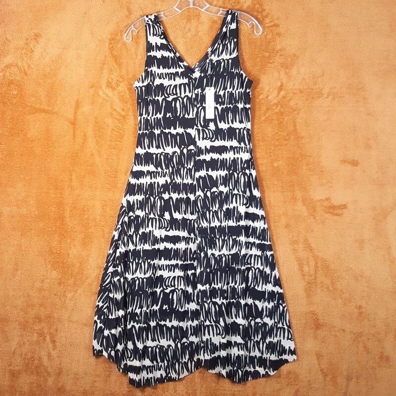 TAHARI Dress Womens Small Black White Fit Flare A-Line Sundress Midi Stretch