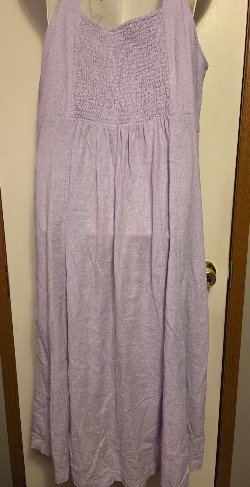 Old Navy Strappy Smocked Back Midi Cami Dress Purple Linen Rayon Womens L