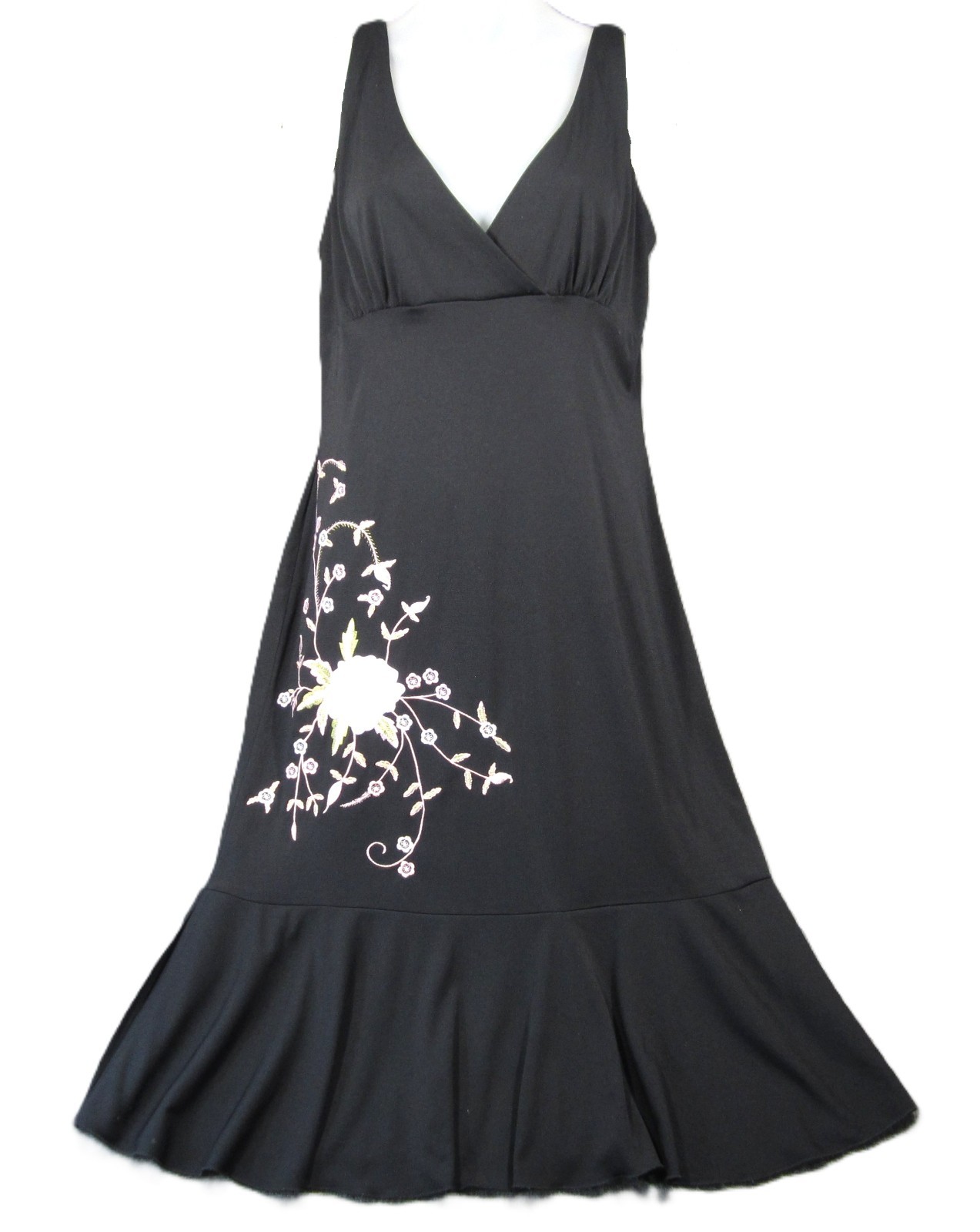 Vtg B Smart Maxi Dress Women 11/12 Black Flower Embroidery Whimsigoth Y2K Fairy
