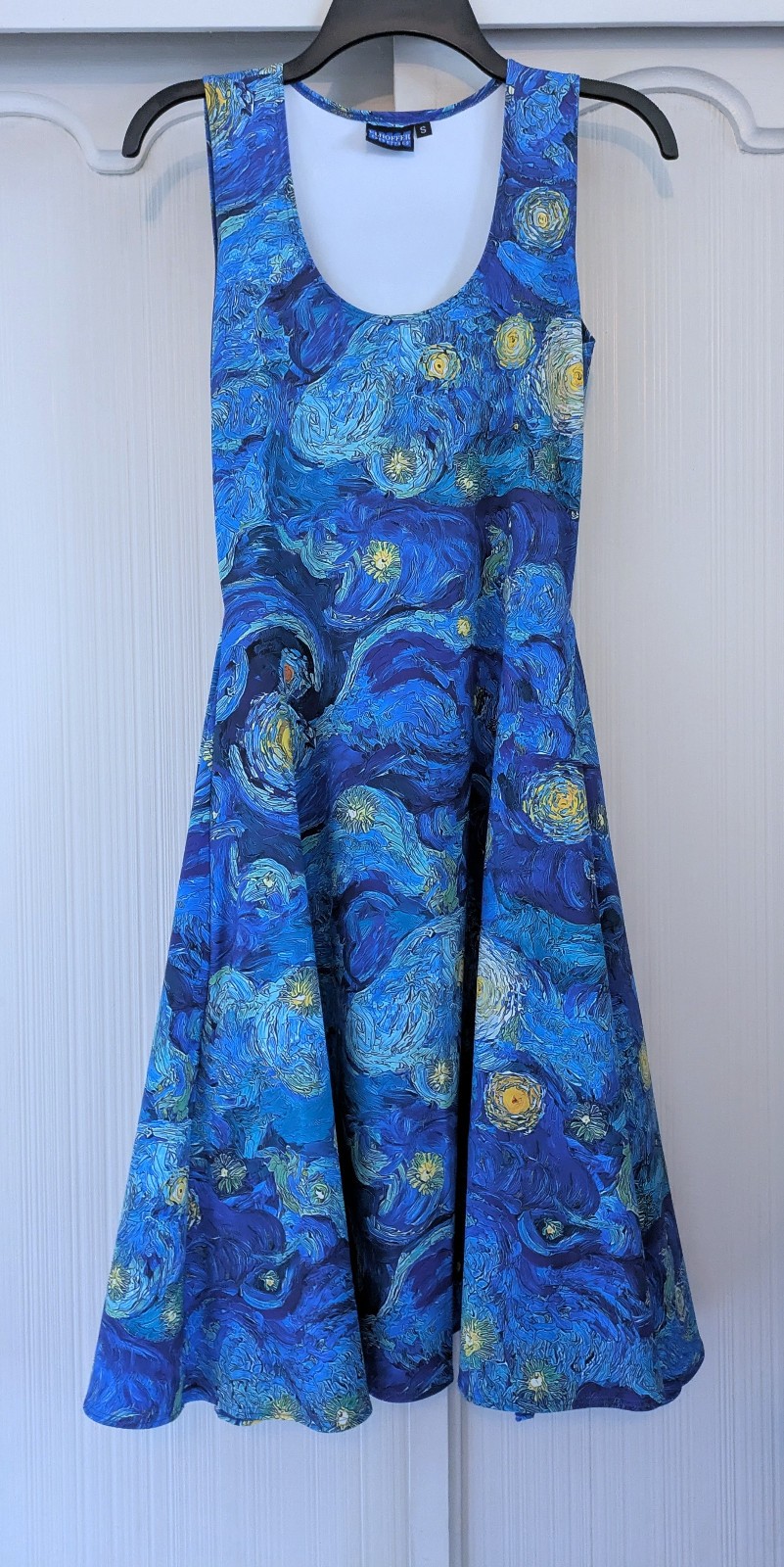 Elhoffer Essential Knee Length Dress Starry Painting Size S Blue Van Gogh Print