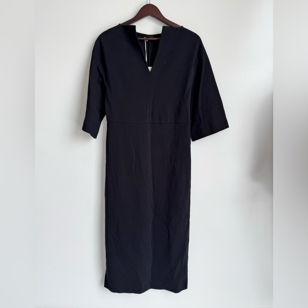 COS Midi Black V Neck Aline Pencil Dress Women XS NEW Classic Minimalist