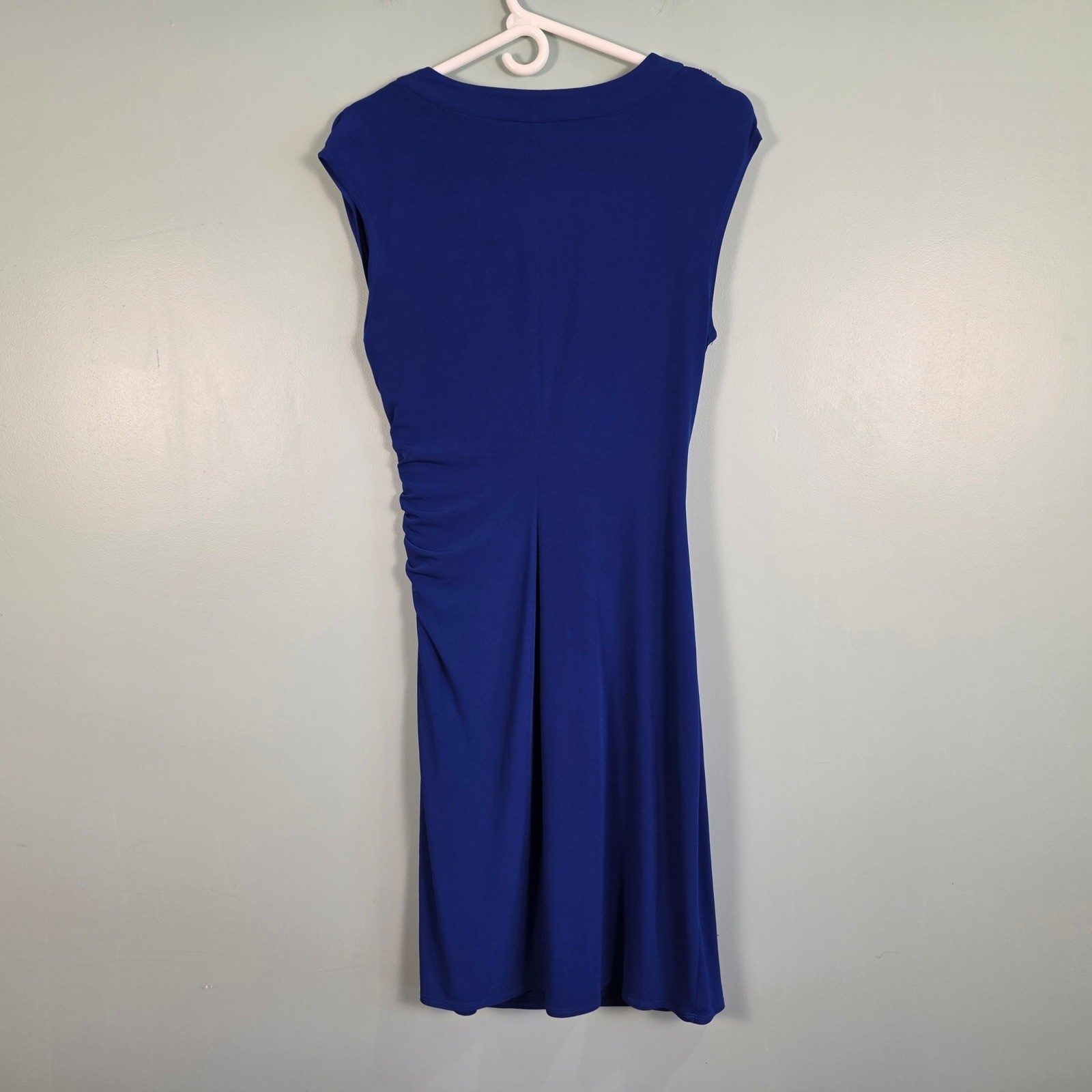 Laundry by Design Royal Blue Faux Wrap Ruched Sheath Dress Size 10 Sleeveless
