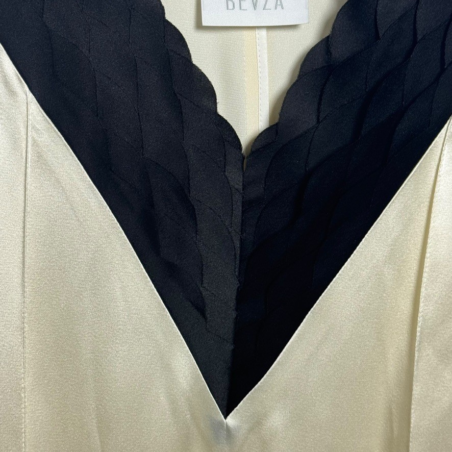 BEVZA Cream & Black Braid Trim Kvitka Maxi Gown Viscose Sleeveless Dress size XS