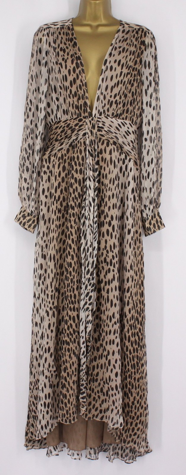 RIXO WOMENS MEERA CHIFFON DRESS L / UK 14 ANTELOPE SPOT BLACK RRP £525 IB