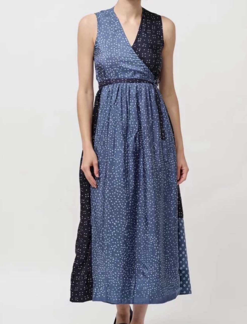 Injiri 100% Silk NWT Bandhani Two-Tone Wrap Dress Blue Indigo ArtisaN Sz Medium