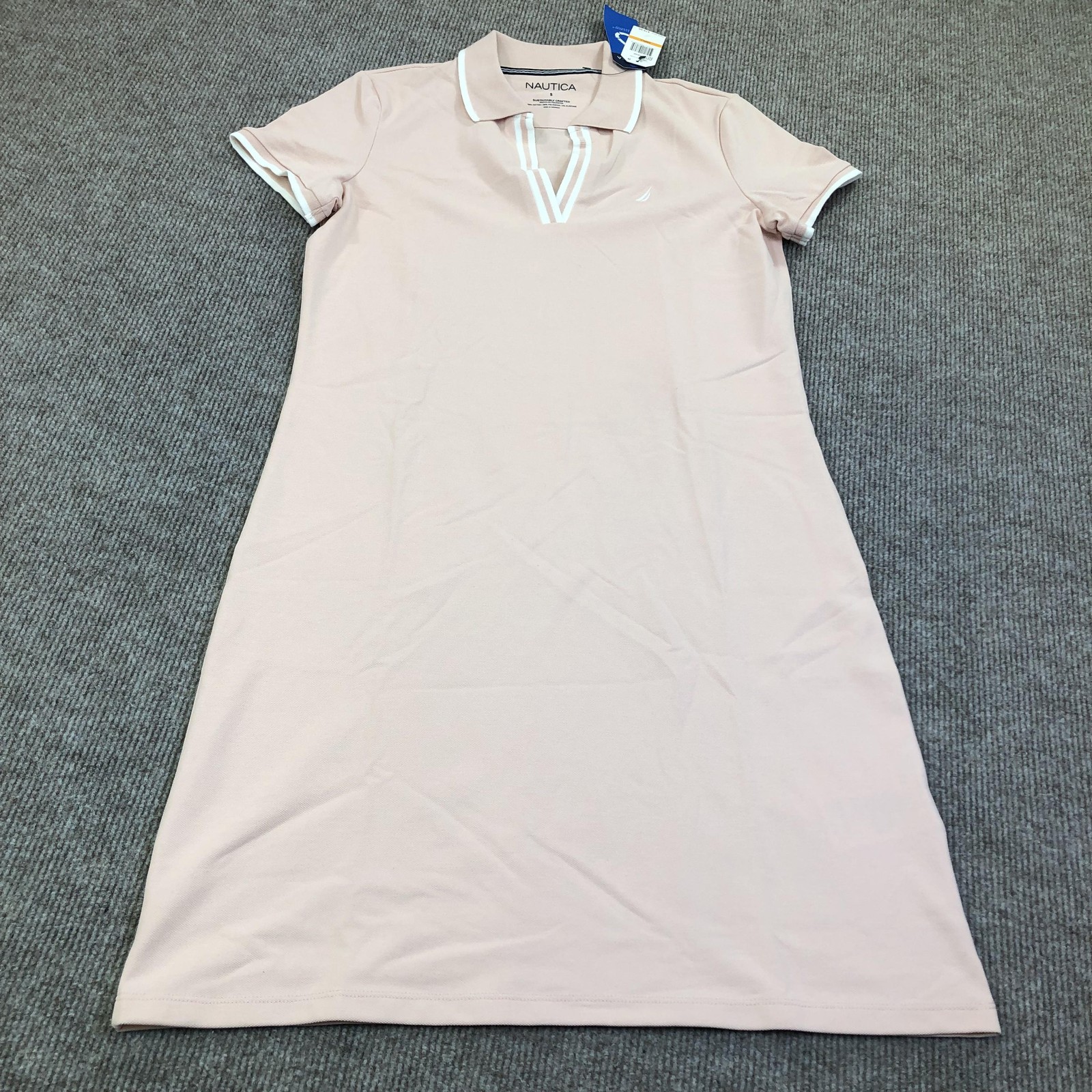 Nautica Shirt Dress Womens Small Pink Knit Polo Collared Short Sleeve Nautical
