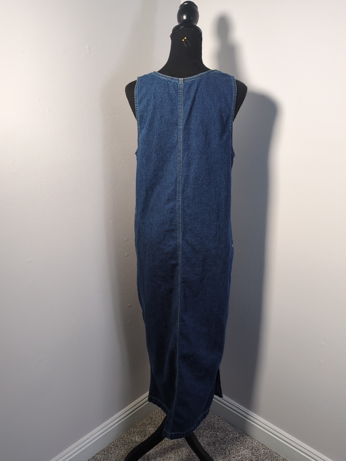 VTG Basic Edition Denim Sleeveless Maxi Dress, Women’s S, Pockets Dark Wash