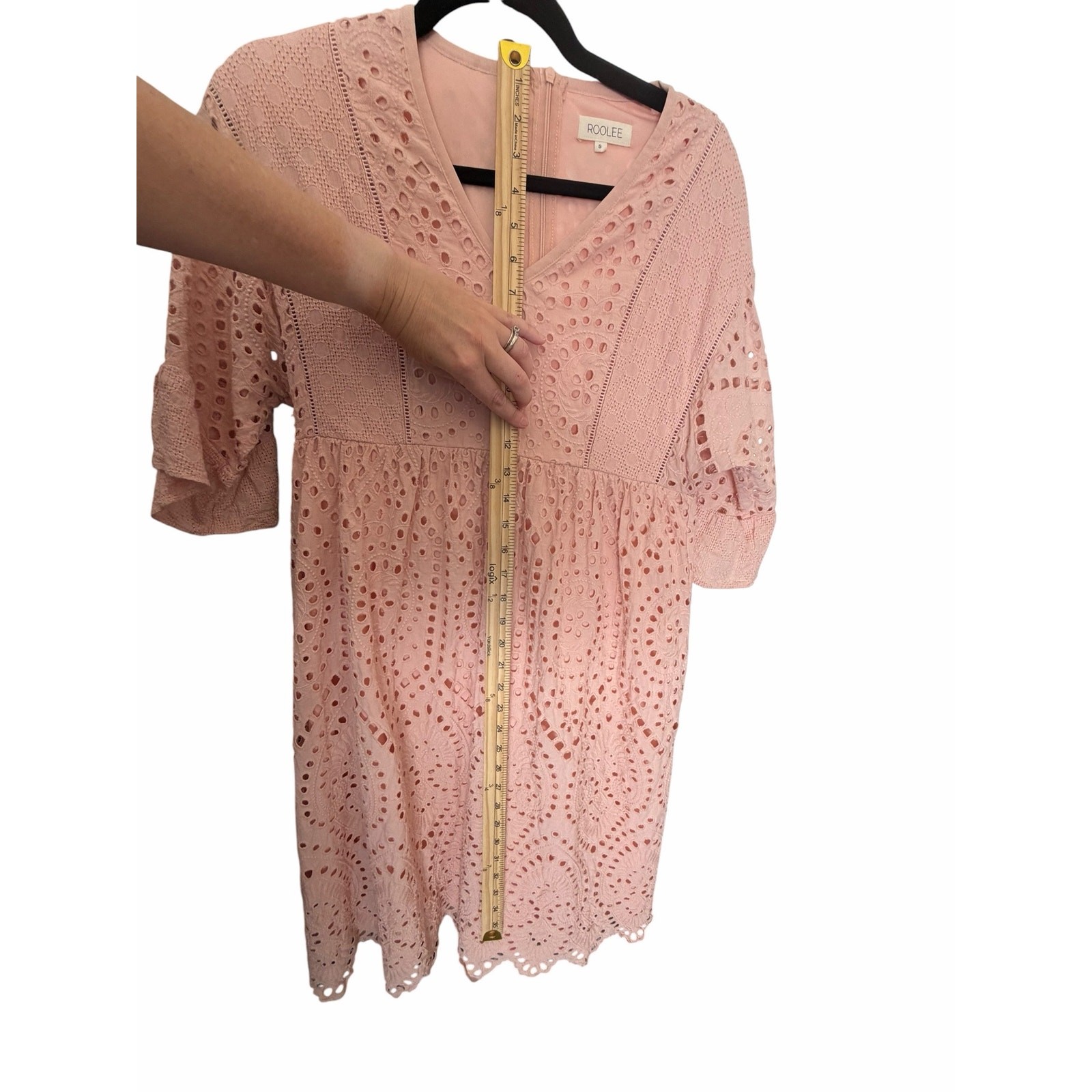 Roolee Falling For You Peach Eyelet Embroidered Midi Dress Small Boho Wedding