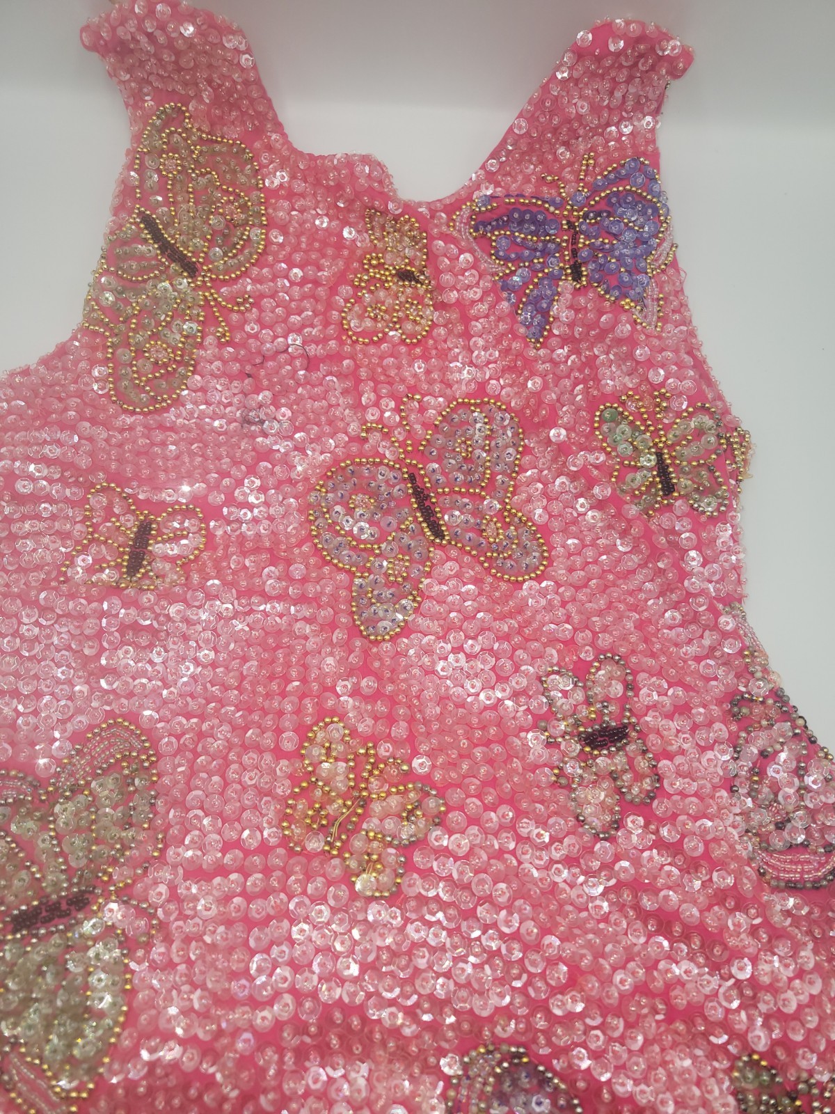 Little Attitudes Beautiful Hand Sewn Sequin Pink Butterfly Dress Size 14
