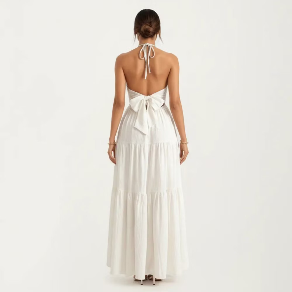 Anna-Kaci Women Halter Neck Tiered Maxi Dress with Twist Front Bodice Flowing