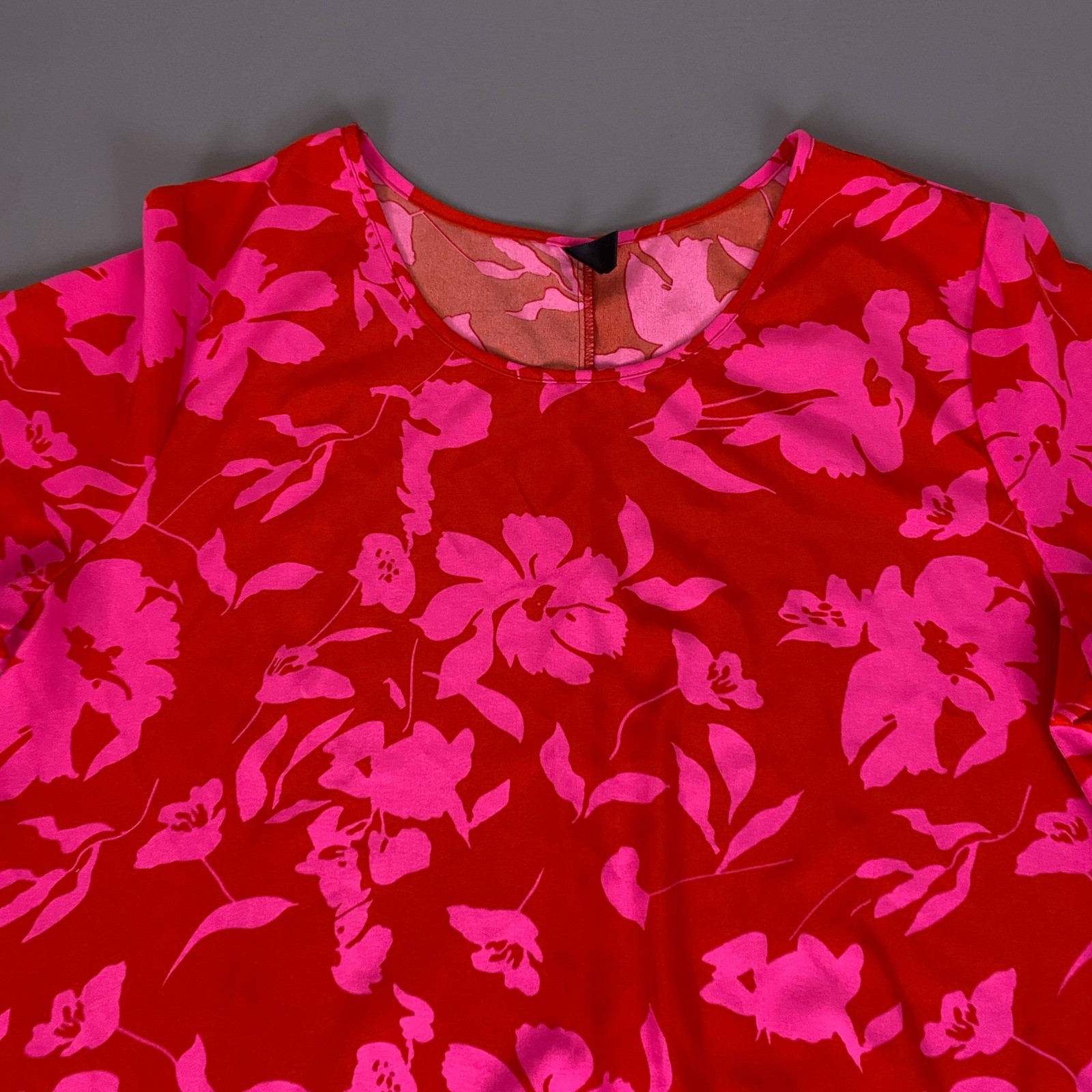 SHEIN Curve Dress Shift T-Shirt Plus Size 1XL Red Pink Floral Short Sleeve *