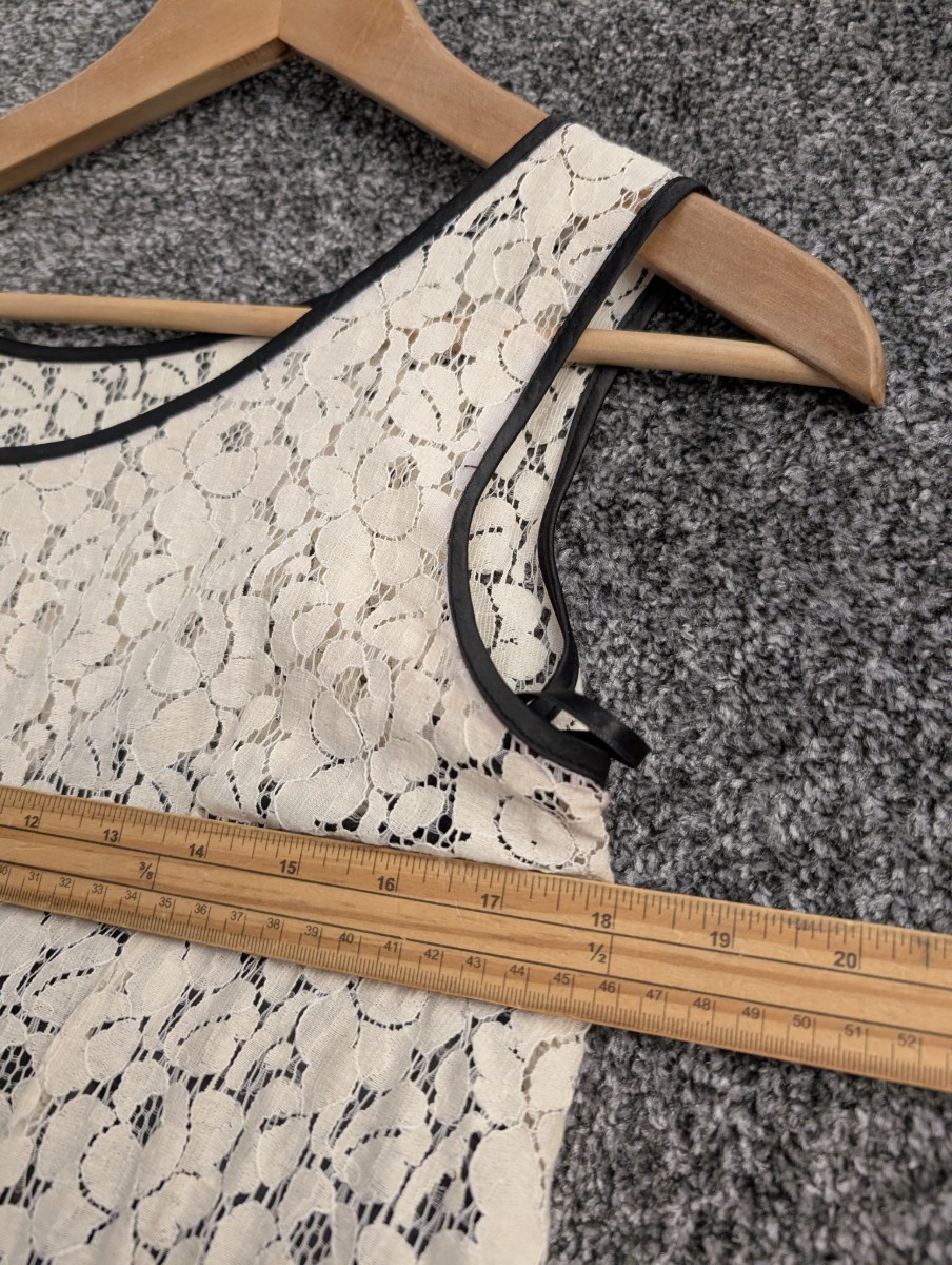 Next Runway Collection Womens Lace Dress Cream Black Trim Sleeveless UK14 34in