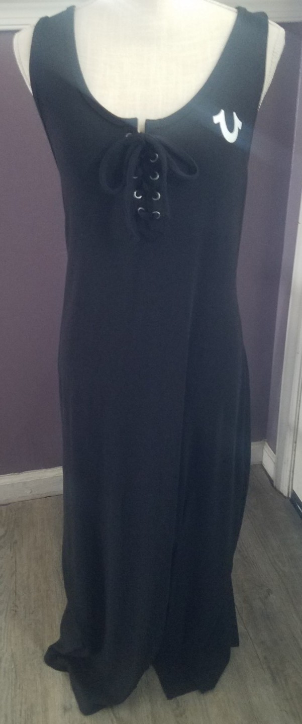 True Religion Plus Size Lace Up Front Black Maxi Dress 2X