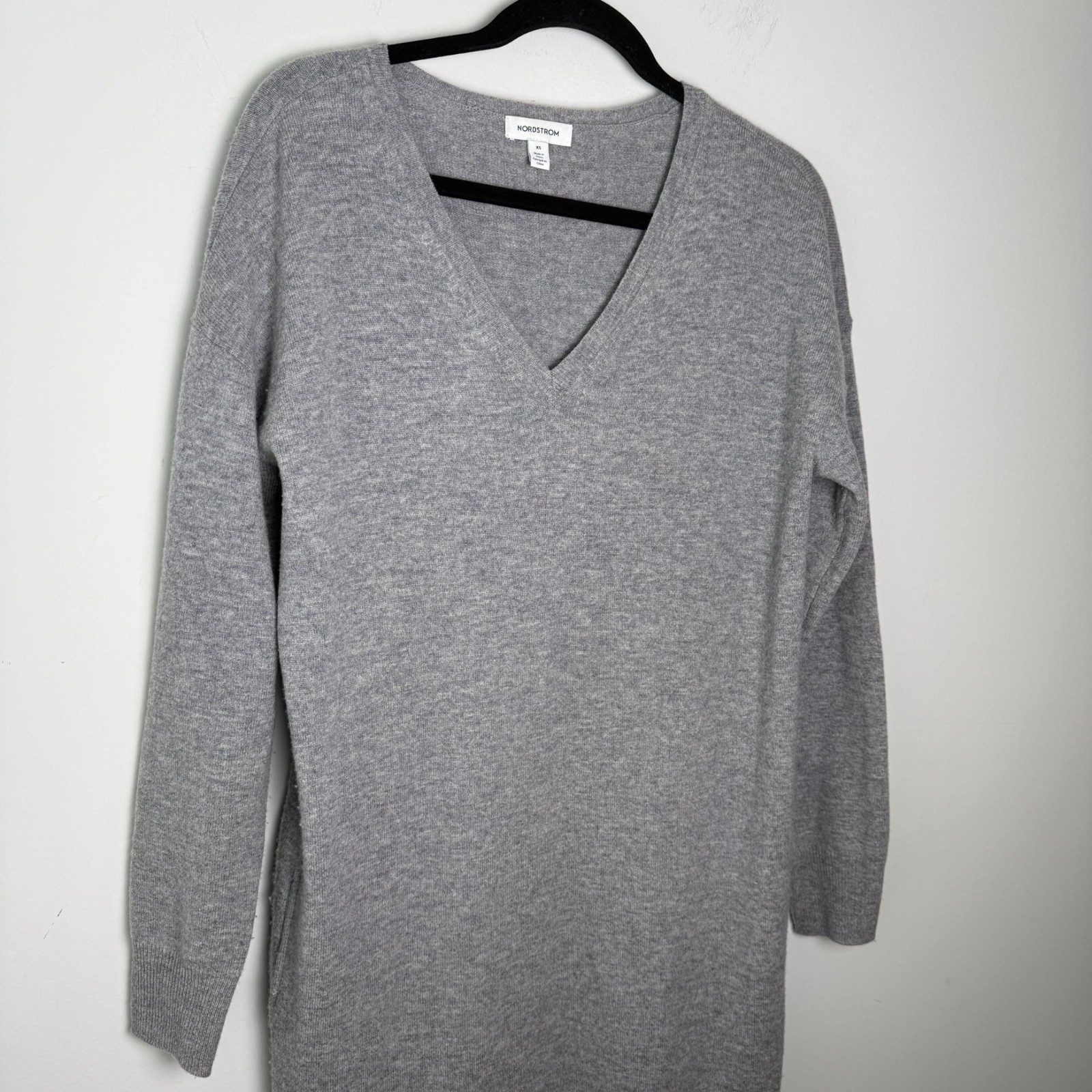 Nordstrom Wool Cashmere Blend V Neck Maxi Sweater Dress Gray XS Office Holiday