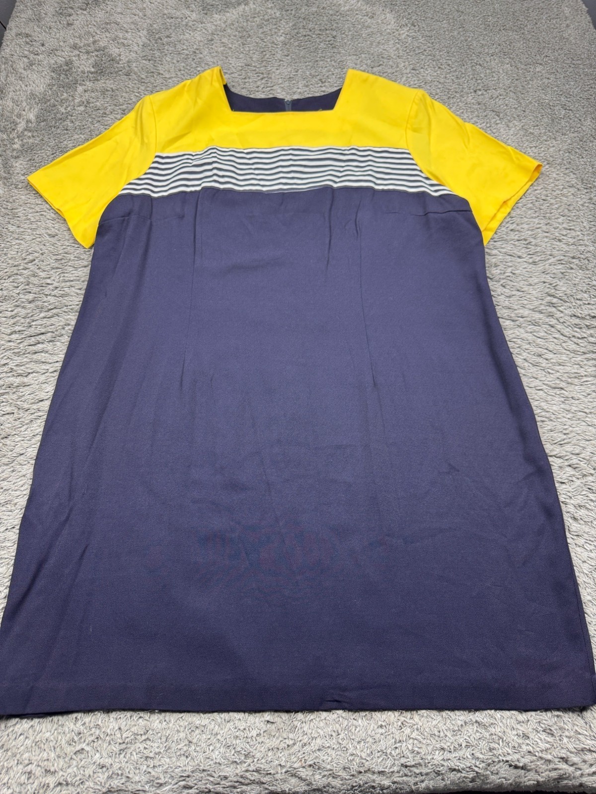 Betsys Things Dress Women 26 Navy Blue Yellow Colorblock Midi Sheath Made In USA