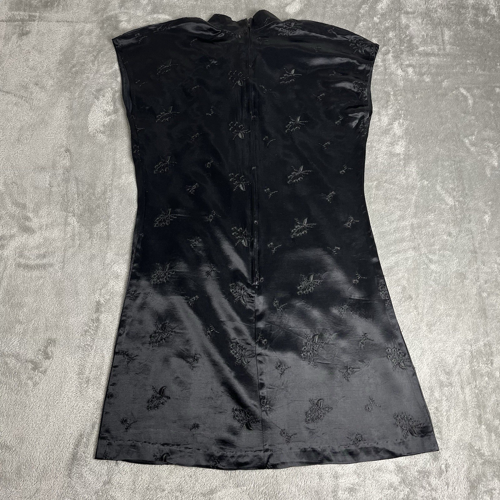 Vintage Obsessed Black Mandarin Collar Jacquard Mini Dress Womens 8 Y2K