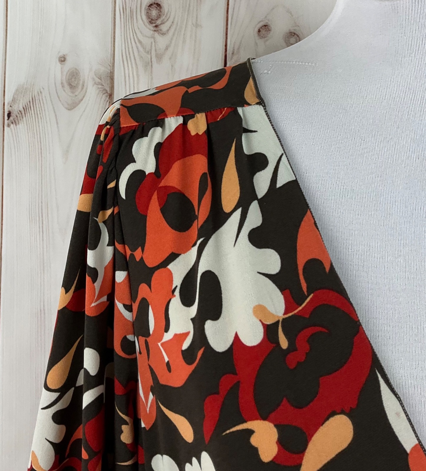 Max Edition Multicolor V-Neck Faux Wrap 3/4 Sleeve Ruffle Midi Dress Size XL