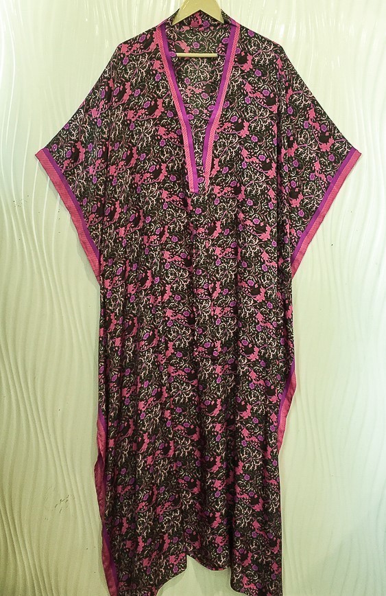 Silk Pink Kaftan / Handmade Flowy Maxi Dress / Resort Wear Outfit MFN1104