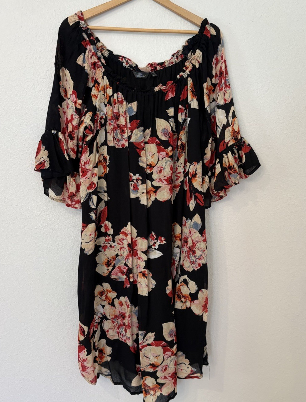 Mlle Gabrielle Black Romantic Flowy Garden Party Dress 3X Feminine Boho Peasant