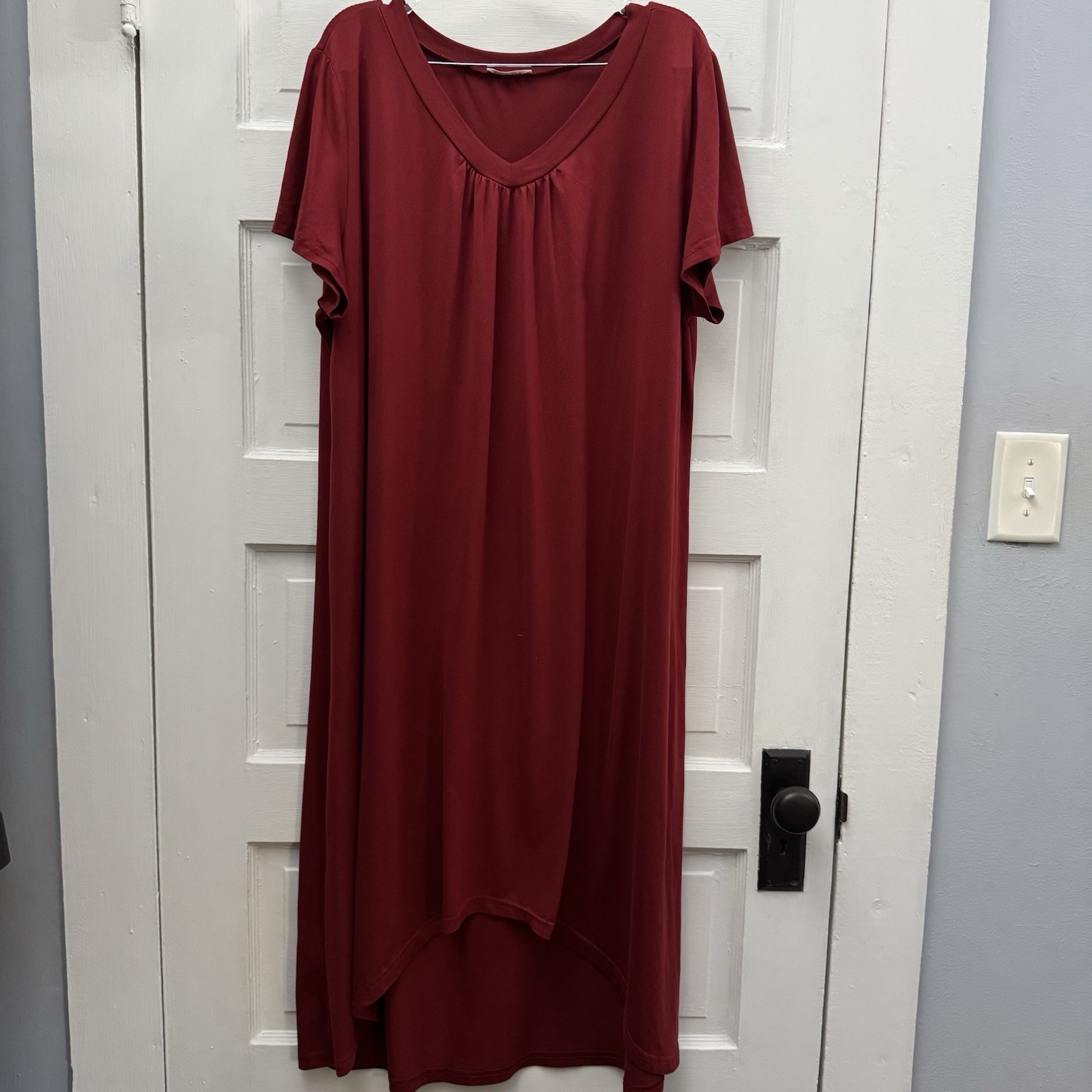 Ekouaer Red Kaftan Lounge Dress XXL High Low V Neck Casual Relaxed Fit