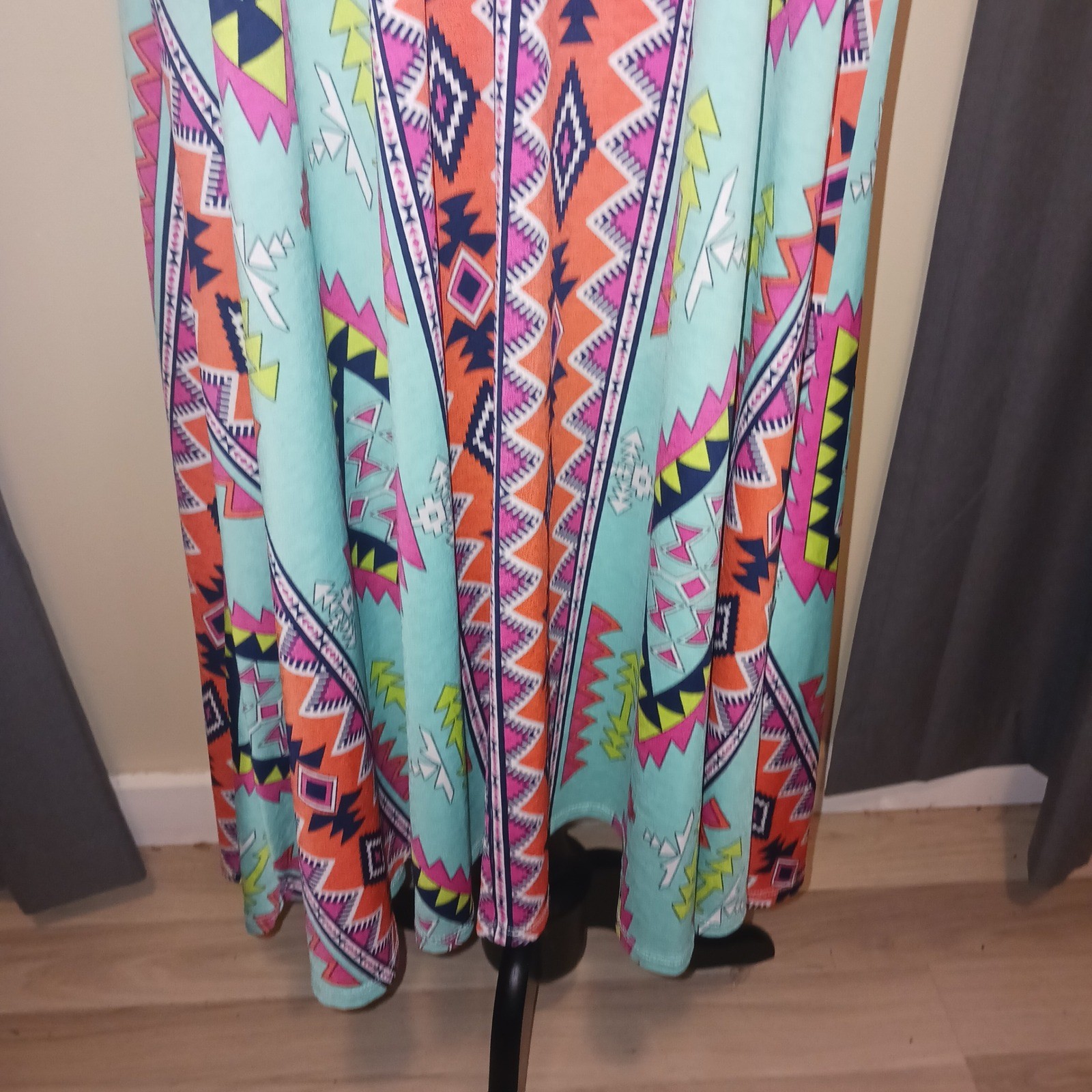 HERSHE Boho Tribal Aztec Bohemian Strapless Maxi Dress Foldover Skirt Xl