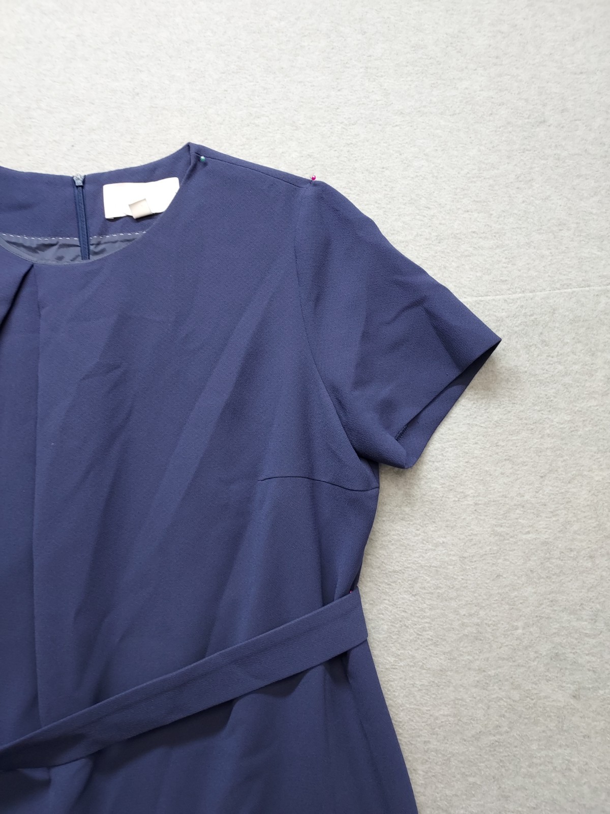 Hugo Boss Women Shift Dress 12 Blue Back Zipper Tie Waist Short Sleeve Cocktail