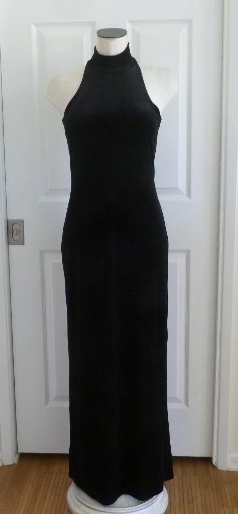 Vtg Ralph Lauren Luxe Stretch Velvet Mock Neck Halter Evening Maxi Dress 6 S M