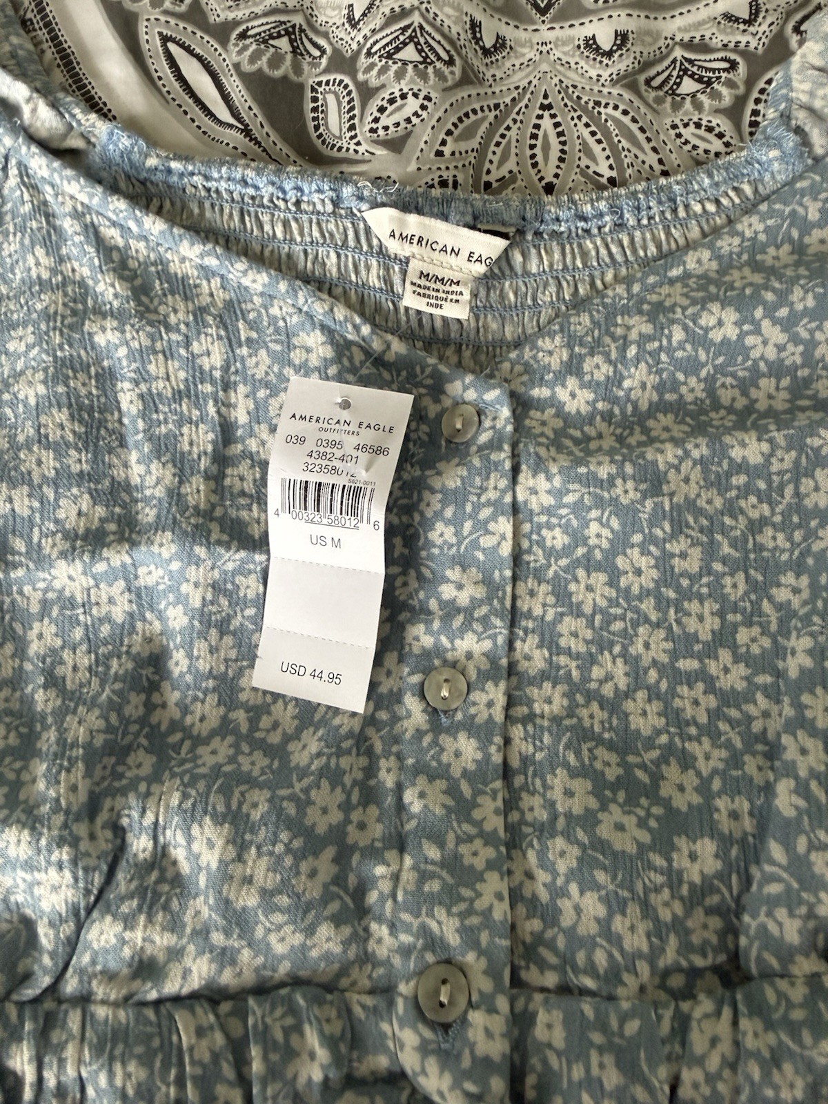 American Eagle Dress Womens M Blue Mini Button Up Floral Babydoll Tunic Smock