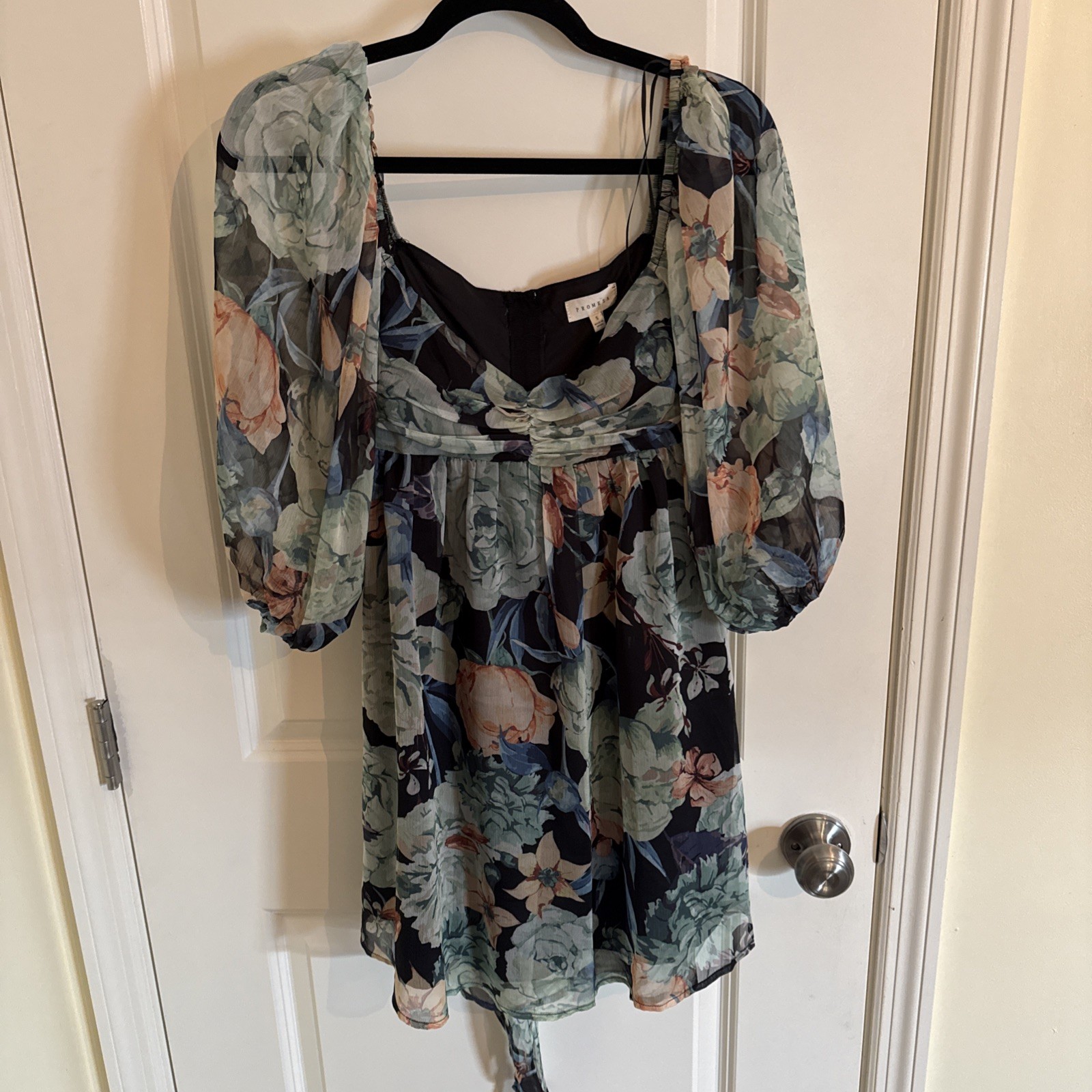 Promesa Blooming Belle Small Floral Chiffon Babydoll Mini Dress Midnight NWT