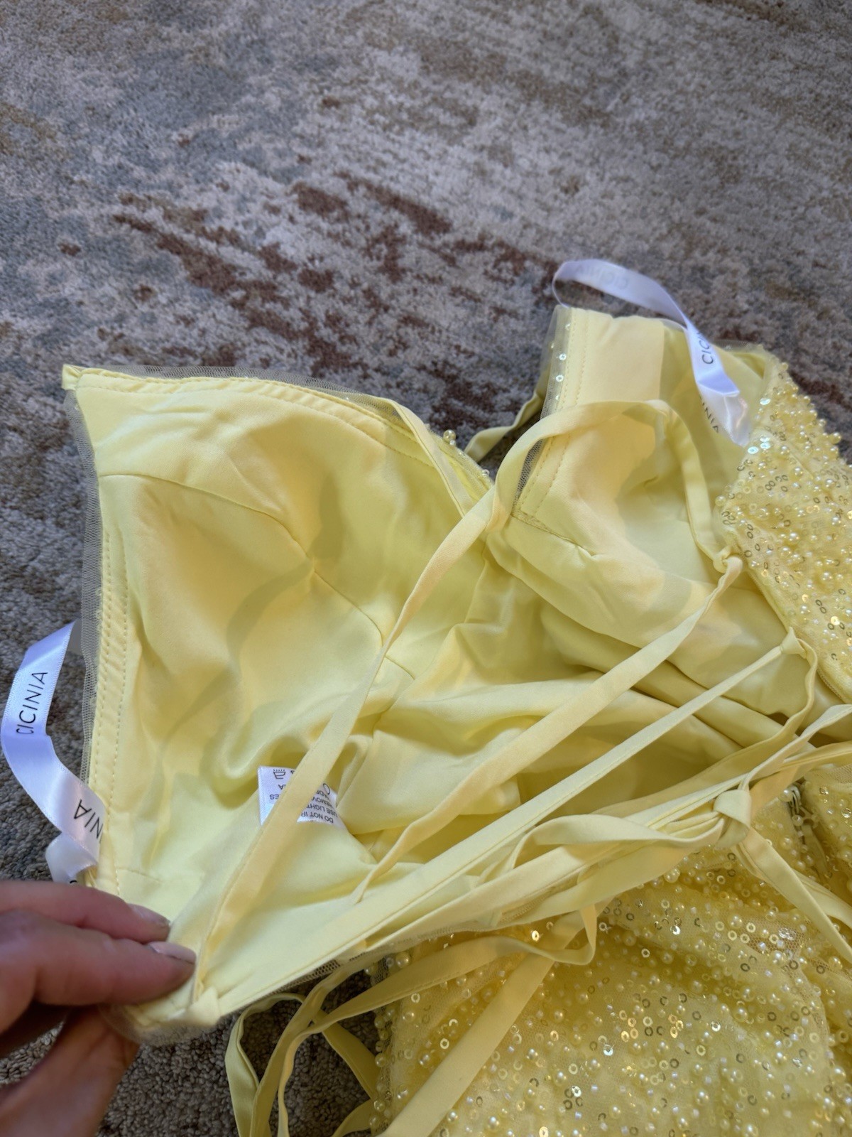 Cicinia V-Neck Daffodil Spaghetti Straps Prom Wedding Sequin Yellow Gown New