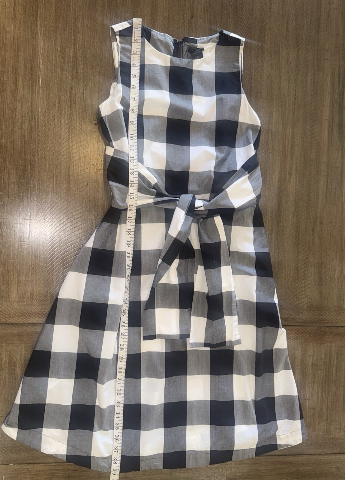 Ann Taylor Black White Gingham Plaid Tie Waist Midi Sleeveless Dress Cotton XS