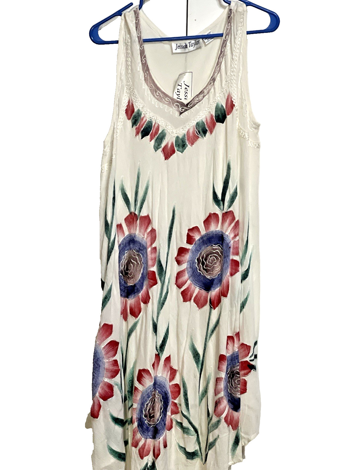 Jessica Taylor Dress High/Low One Size White W/Floral Print 100% Rayon Boho